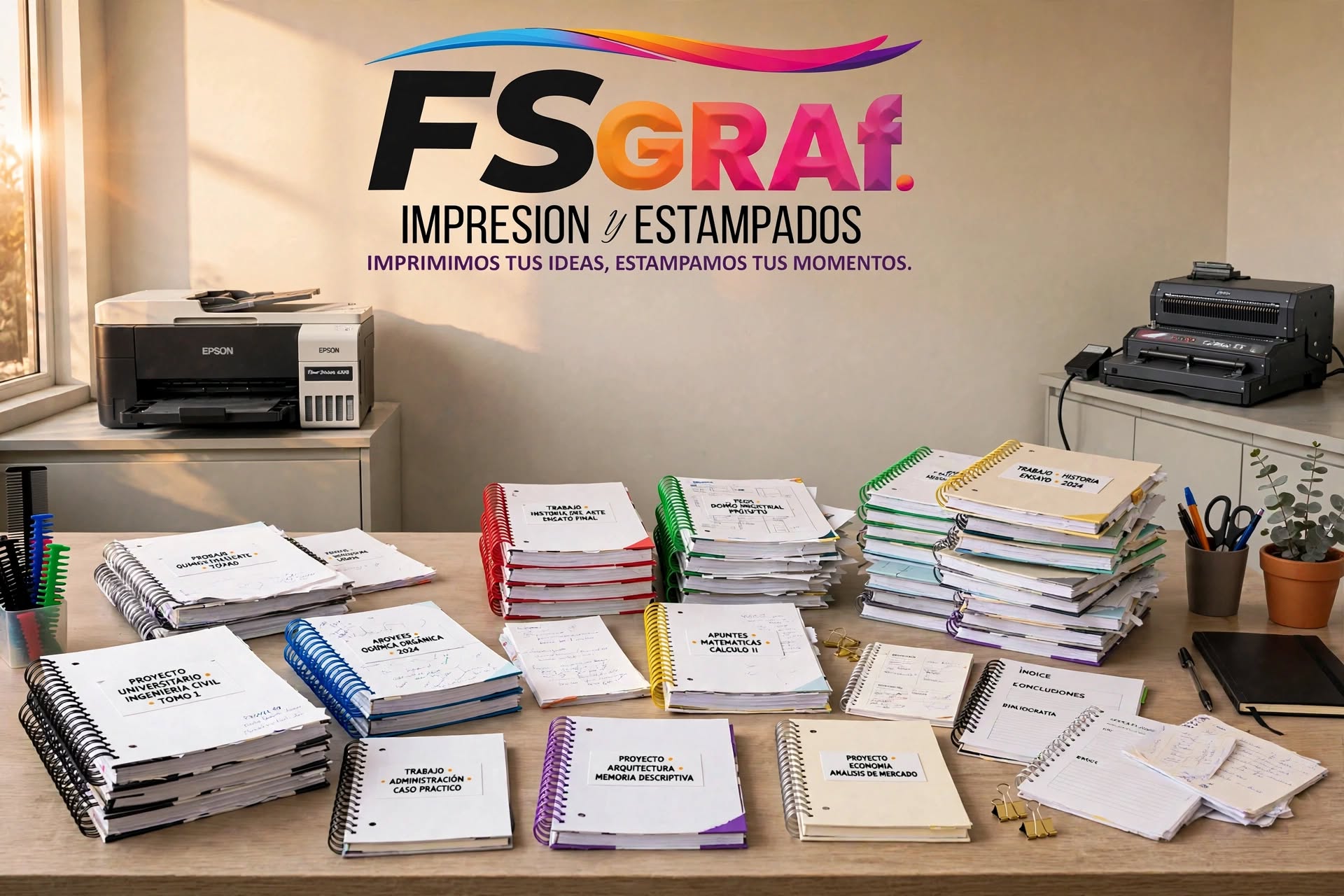 Anillado y encuadernación de documentos, trabajos y proyectos.